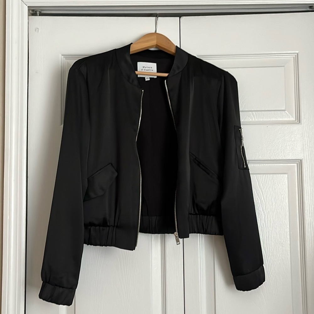 Maison d’Amelie black satin bomber jacket